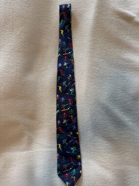 Talbots Navy Kids Tie with Multicolor Skiers